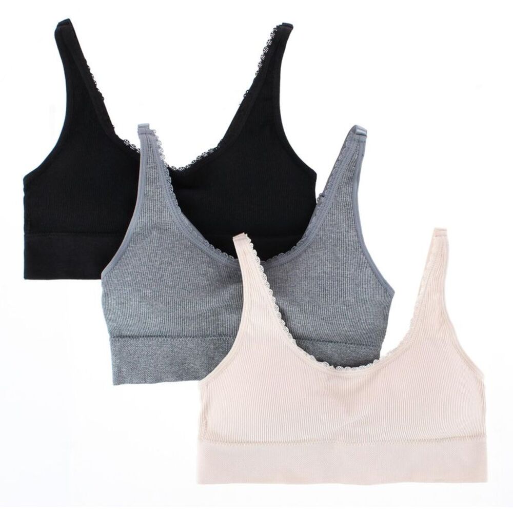 Carrie Amber Women's Textured Rib Seamless Bra (3 Pack)